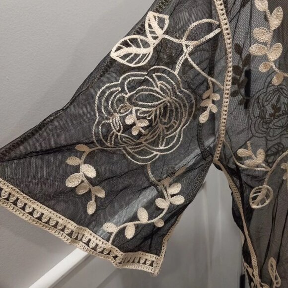 Embroided Lace Sheer Women Robe Kimono Cover Up Duster - Picture 4 of 8